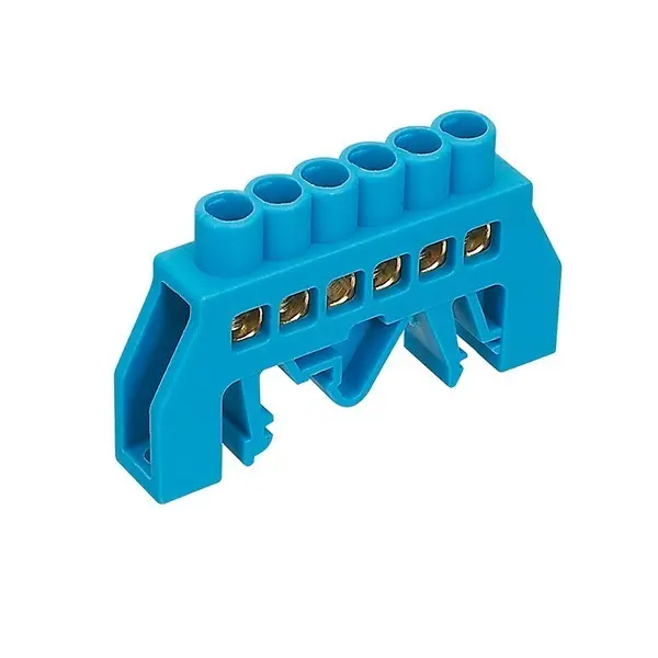 Regleta conexión Riel DIN 6 Contactos 4mm Azul