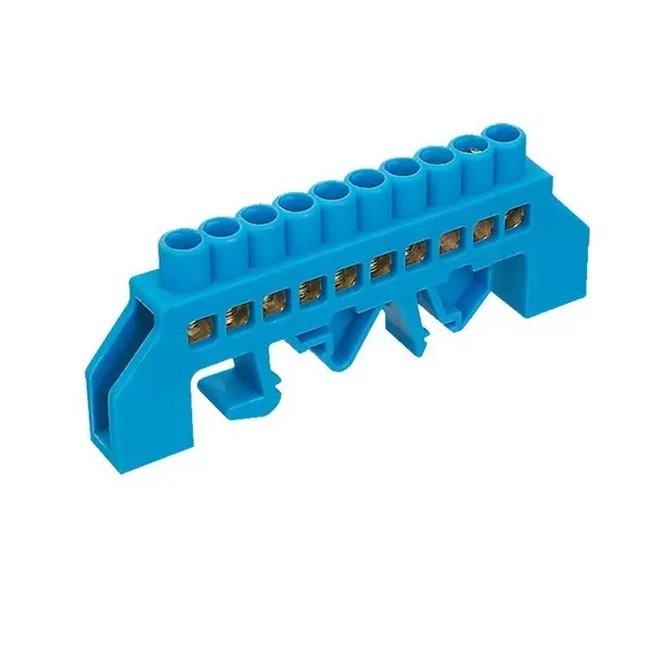 Regleta conexión Riel DIN 10 Contactos 4mm Azul
