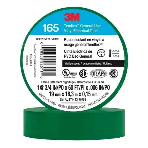 Cinta Aislante vinílica Temflex 165 19mm x 18.3m 3M Verde