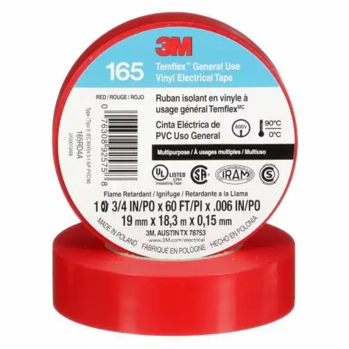 Cinta Aislante vinílica Temflex 165 19mm x 18.3m 3M Rojo